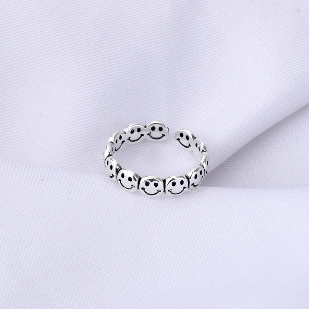 MXBEAUTY Friend Gifts Happy Finger Ring Personalized Fashion Accessories Smiling Face Rings Open Rings Punk Hip Hop Men Women Ancient Silver Color Adjustable Vintage Party Jewelry