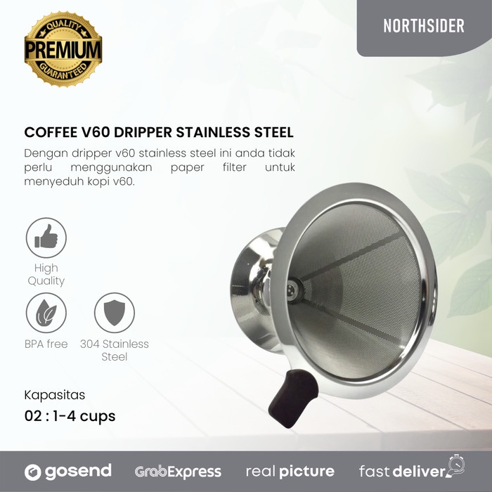 

DISKON - (BISA COD) V60 DRIPPER KOPI STAINLESS STEEL | METAL COFFEE DRIPPER PAPERLESS - 02