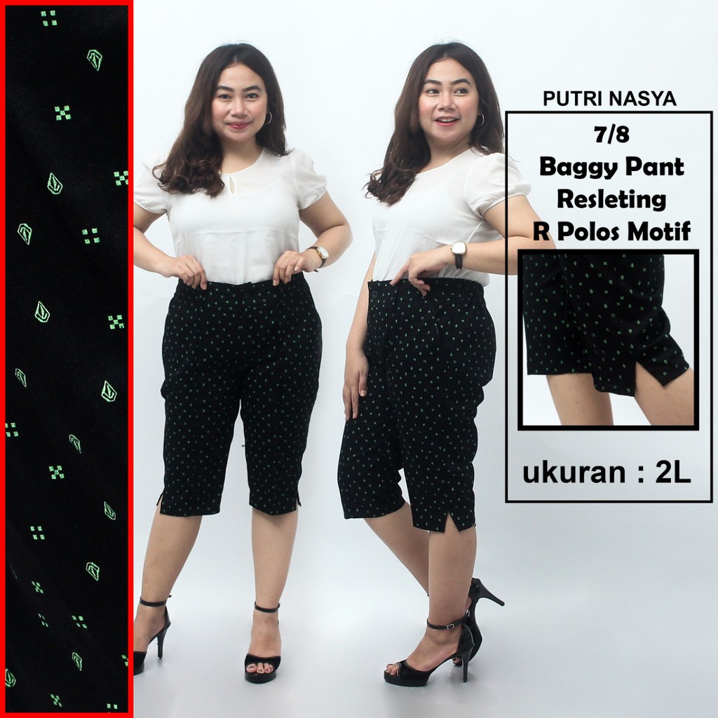 Celana 7/8 jumbo resleting polos motif/ baggy pant jumbo / celanapendek 8L-6L-5L-4L-2L-XL-S fit to L
