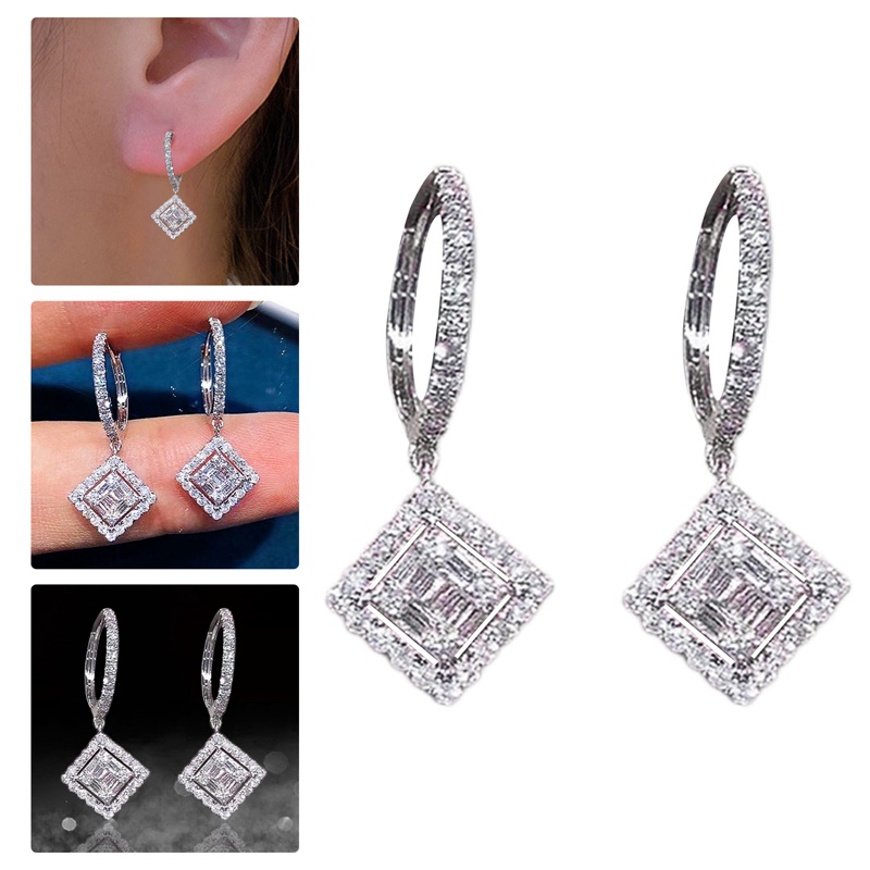 Anting Juntai Liontin Persegi Warna Silver Untuk Pengantin Wanita