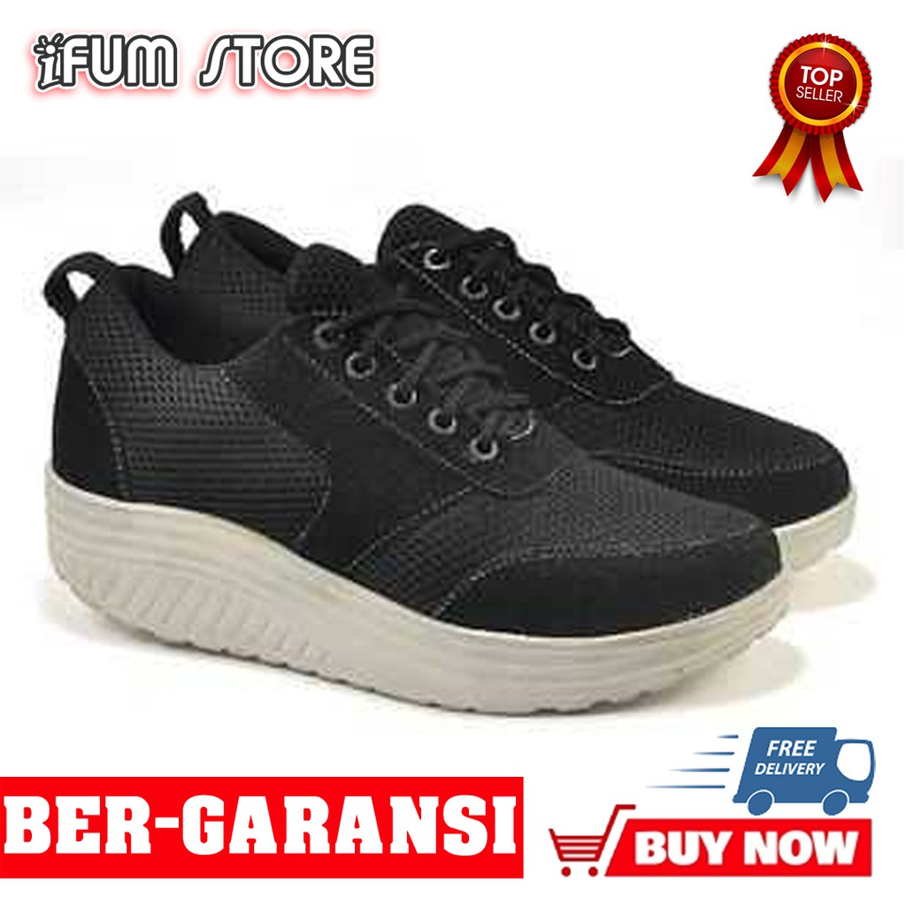 iFumStore - Sepatu Sneakers Casual Kets Sporty Wanita Perempuan Cewek Warna Hitam Murah - BJI 817