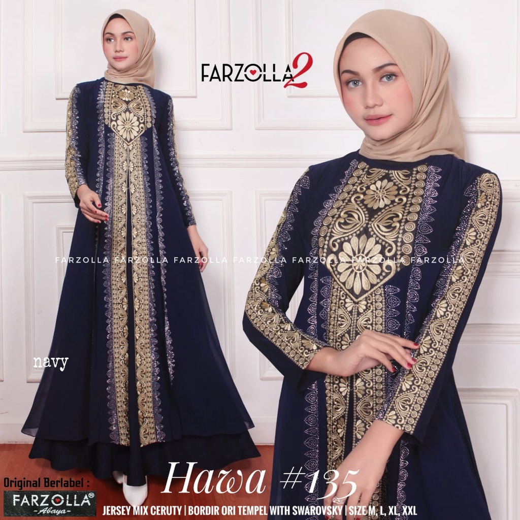 Abaya Biru Dongker Khas Dubai Turki Arab Navy Oversize Jumbo Bordir Ori Tempel Mote Swarovsky Jersey Super mix Ceruty Polos Hawa 135 Wudhu Friendly Original by FARZOLLA