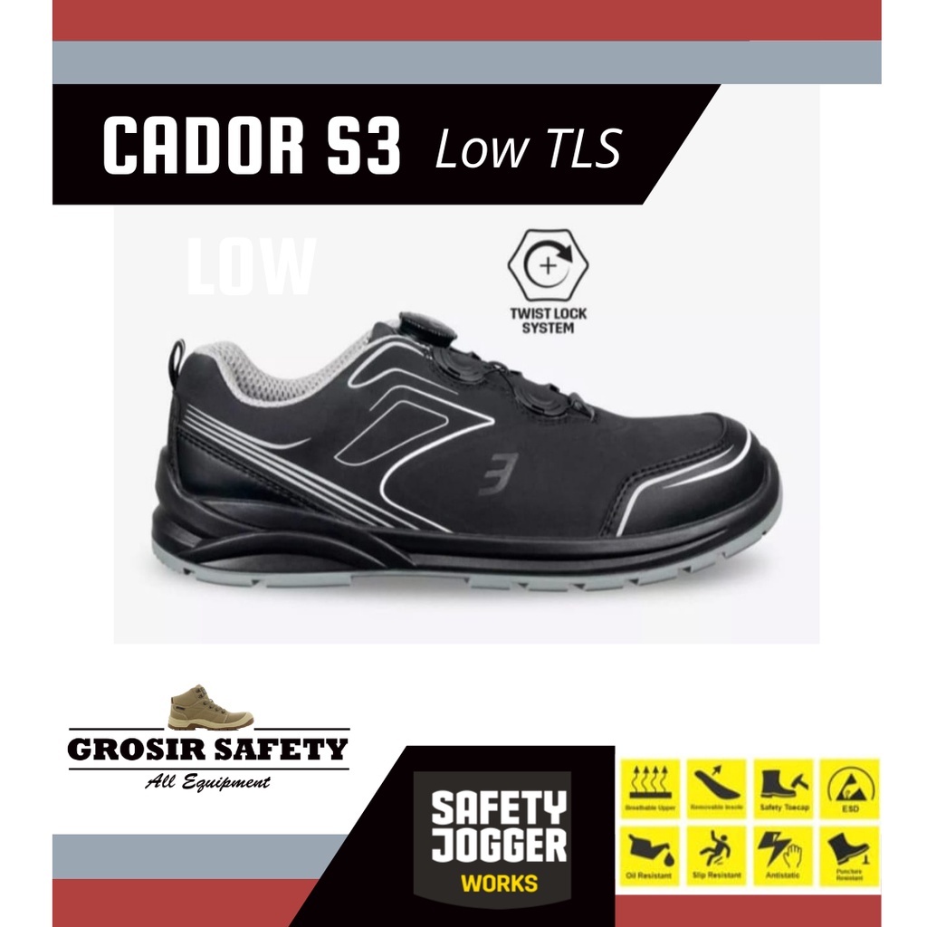 Sepatu Safety Jogger Cador S3 Low TLS - Hitam