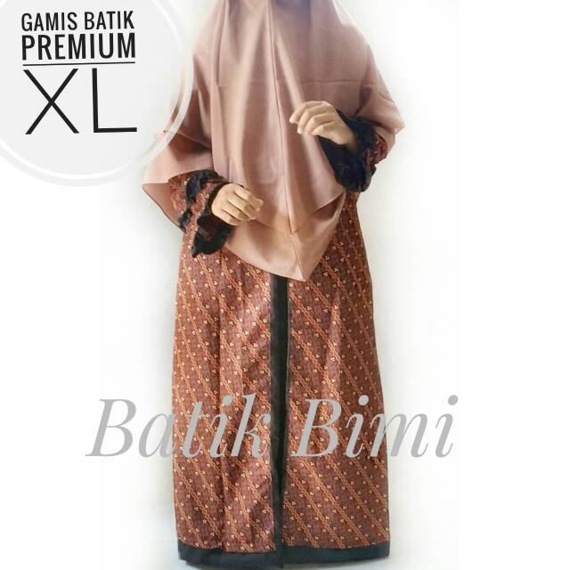 Gamis batik sogan size jumbo XL LD 110 cm kombinasi polos eksklusif premium