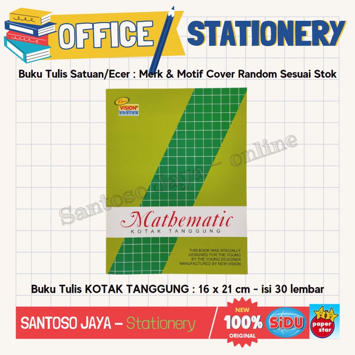 

Buku Tulis Kwarto Matematika KOTAK TANGGUNG 16x21 cm SATUAN/ECER