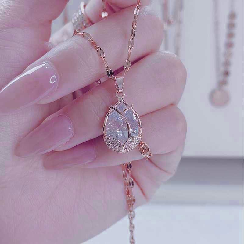 Kalung Lapis Emas 999 Swarovski Korean Style Putih Rose Gold