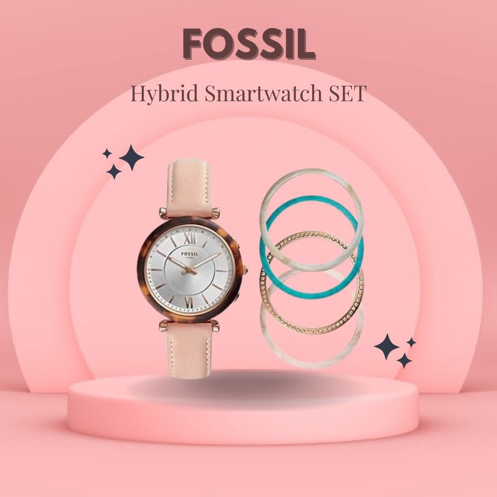 Jam Fossil Hybrid Smartwatch Carlie Blush Leather Interchangeable Bezel Box Set