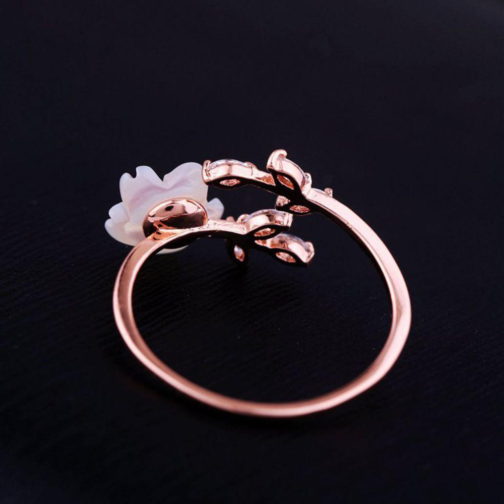 Needway Cincin Terbuka Daun Rose Gold Putih Zircon Shell