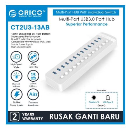 Usb 3.0 hub orico 13 port on off switch 5Gbps bc1.2 adapter ct2u3-13ab - Terminal usb3.0 13 slot