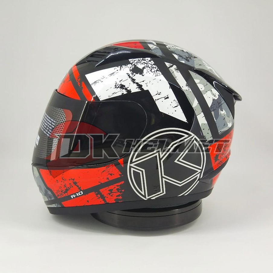 Helm Full Face KYT R10 Seri 3 Black White Red Full Face R-10 Warna Merah Hitam Putih Touring Origina