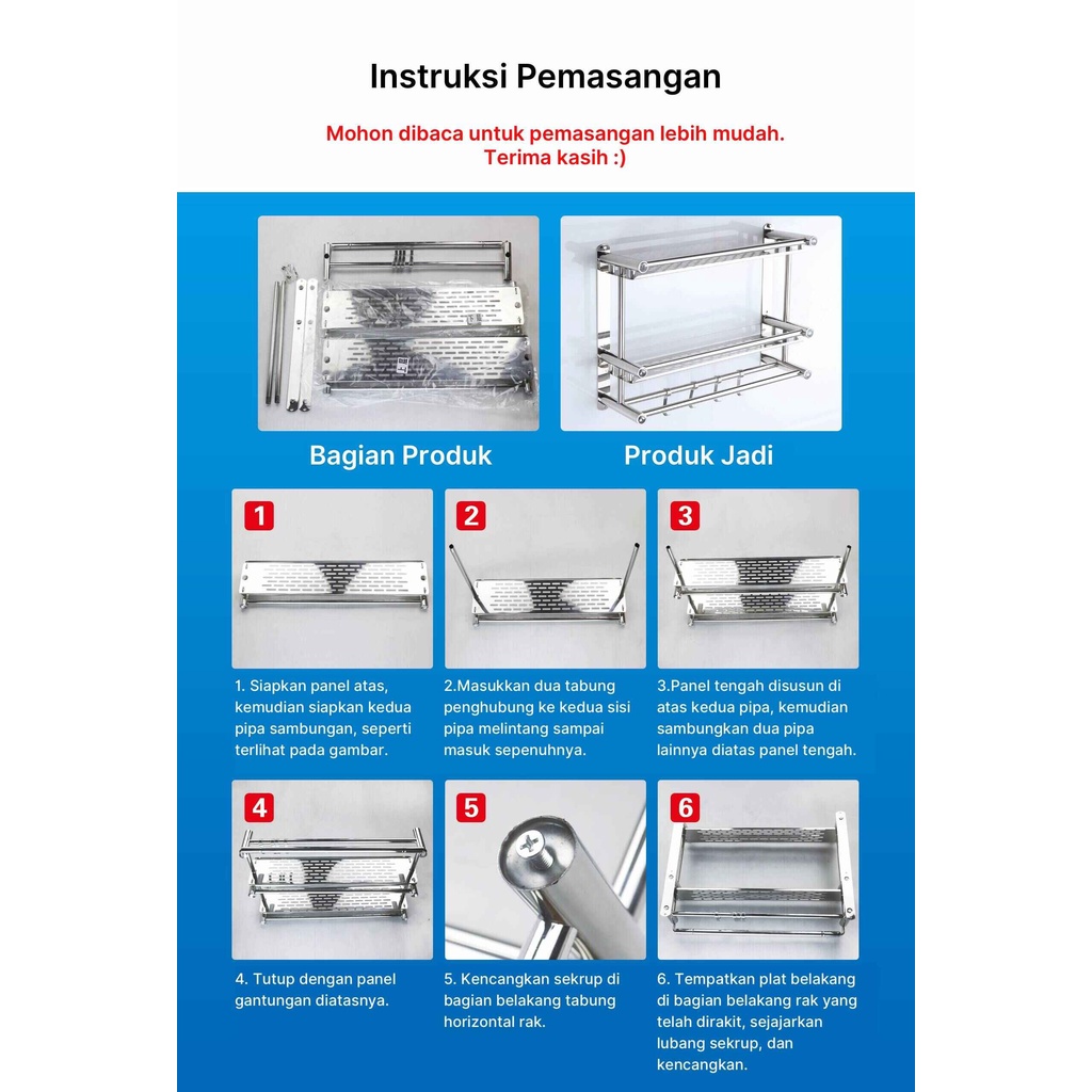 Rak Gantung Stainless *Rak Gantung 2 Tingkat * Rak Serbaguna * Anti Karat