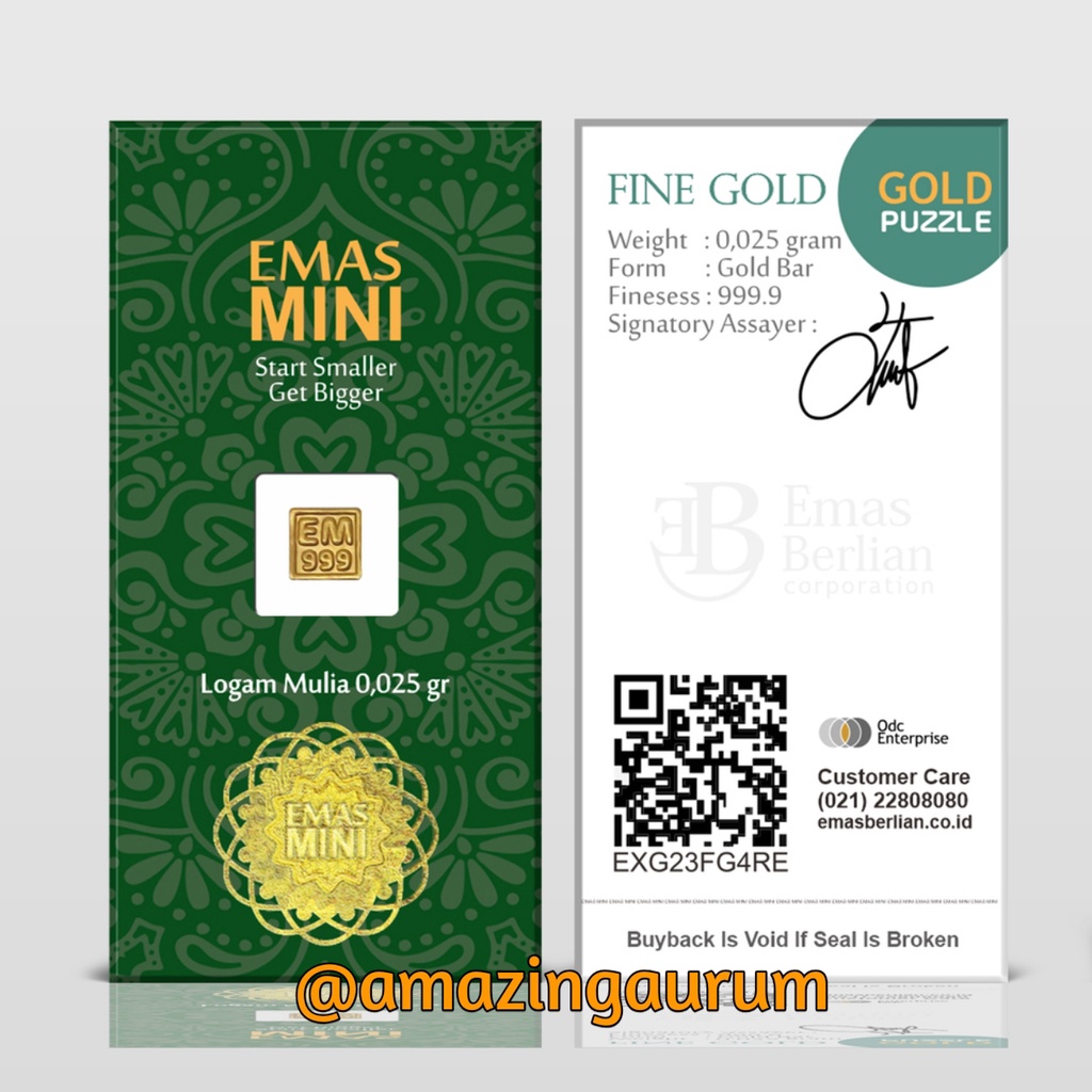 Logam Mulia 0,025 gram I 0.025 gram untuk Mahar, Hadiah, Souvenir, Investasi &amp; Tukar Emas Antam 24 K Emas Mini Secure Card