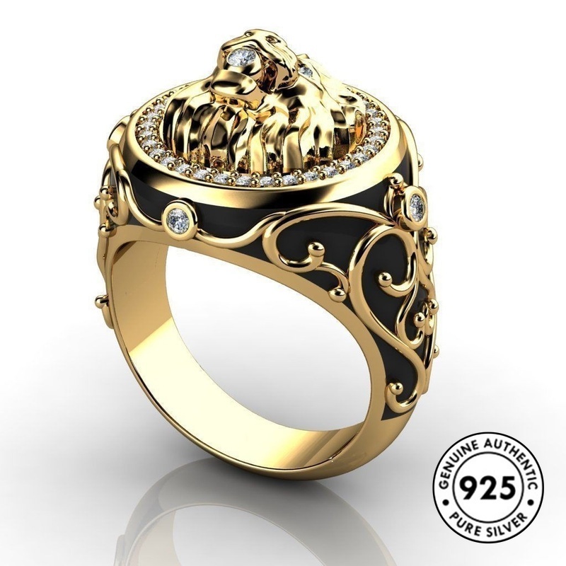 Cincin Desain Singa Bahan 925 Sterling Silver Gaya Punk