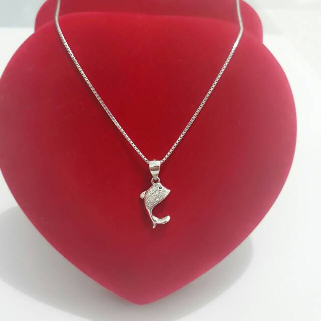 KALUNG ITALY LIONTIN IKAN PERAK 925 LAPIS EMAS PUTIH - PERHIASAN SILVER ASLI - FASHION WANITA - KP38