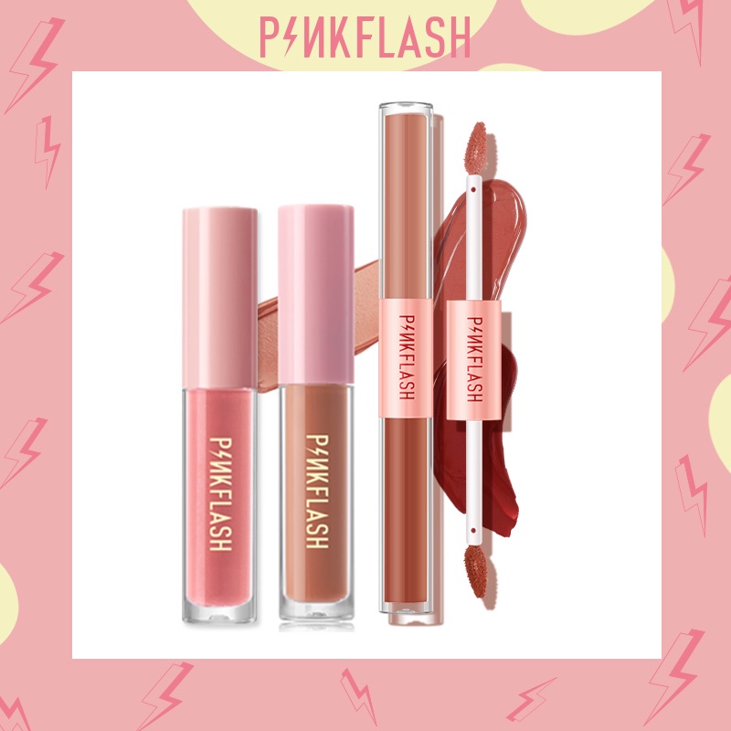 PINKFLASH 3 Pcs Lipstcik Set Dual-ended 2 in 1 Matte Lipstick Moisturising Shimmering Lip Gloss Makeup Set Hottest Beauty Set