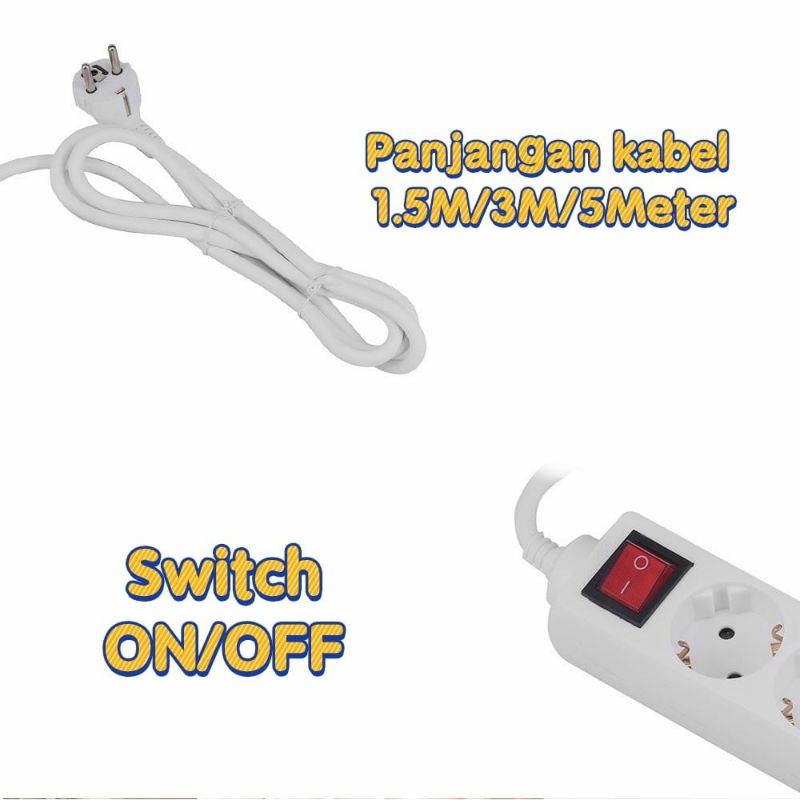 STOP KONTAK + KABEL 3/4/5 LUBANG 5 METER SNI