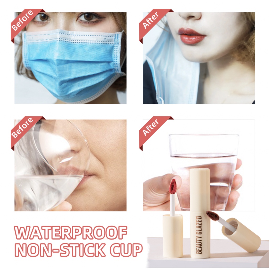 Beauty Glazed White Chocolate Silky Lip Glaze Lipstick Matte Lip Smooth Gloss Longlasting Waterproof Lipstik Coklat Original BG002