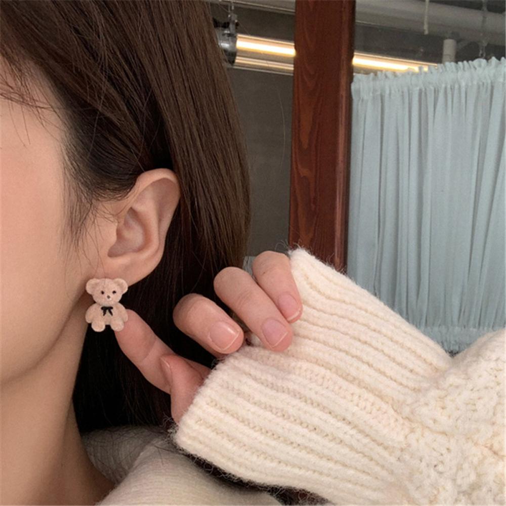 Needway Bear Stud Earrings Manis Trendi Potong Gadis Busur