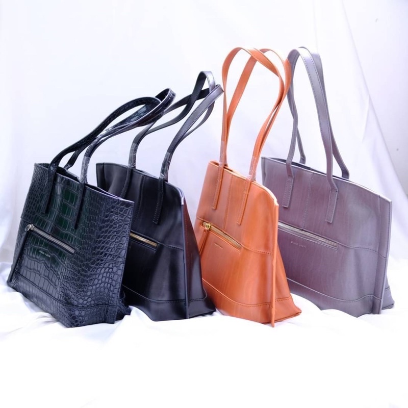 Tas Kulit Jinjing Wanita CK Leather Totebag Premium Import, Hitam Black Abu Grey Oren Orange Bata Br