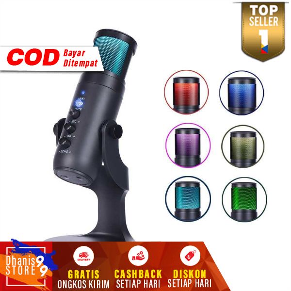 Microphone Condenser USB Mikrofon Kondensor RGB Light Mikrofon Original Koneksi USB Micropon Berkualitas Tinggi