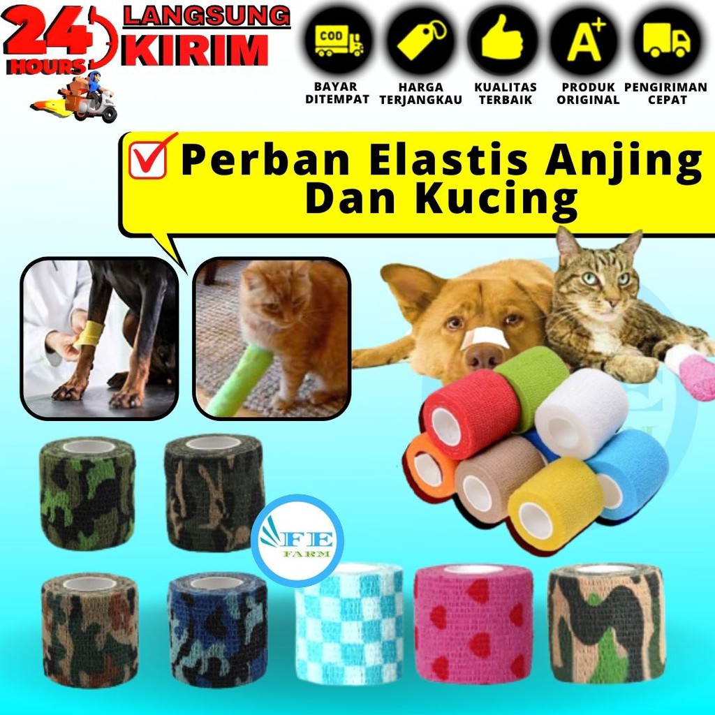 Perban Elastis Kucing Anjing Hewan Lain Motif Warna Pelindung Luka Dari Jilatan Luka Cepat Kering FEFARM