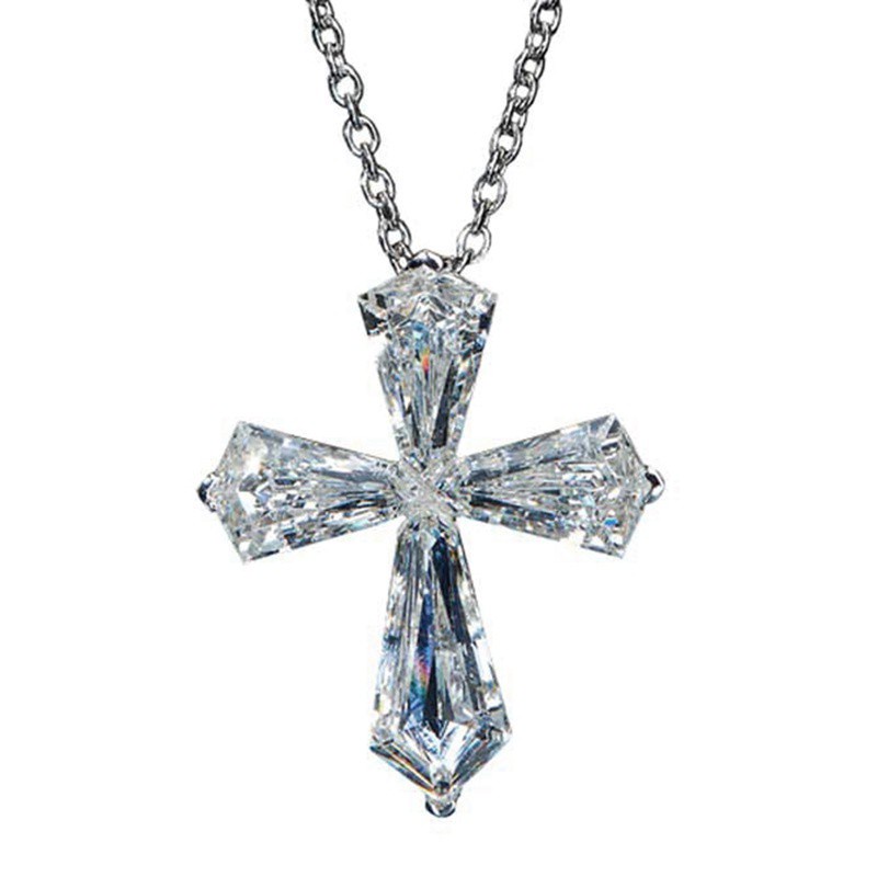 100% 925 Sterling Silver Sparkling High Carbon Diamond Cross Pendant Necklace For Women Wedding Party Fine Jewery Gifts|Pendants