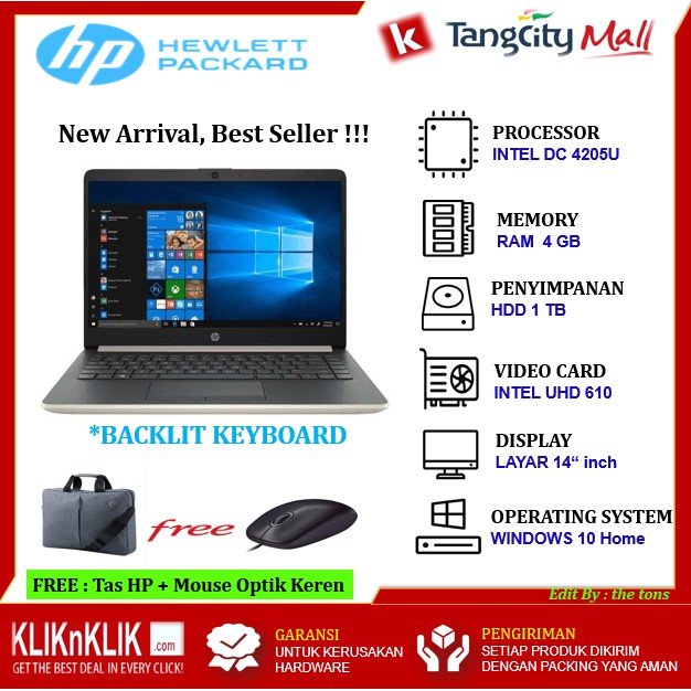 Laptop Hp 14s Cf1046tu Cf1047tu Intel 4205u Ram 4gb Hdd 1tb Win10 Shopee Indonesia