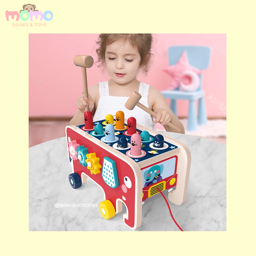 MOMO Whack a Mole Wooden Toy Mainan Anak Pukul Tikus Mainan Anak Pukul Pukulan Palu Tikus Besar