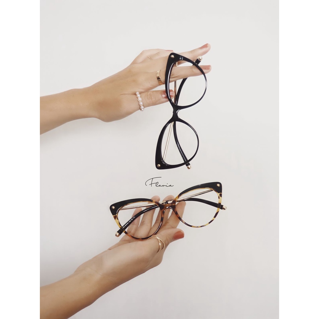 Flavia Eyewear - Kacamata Zia Cat Eye Acetat (custom minus, photochromic, blueray, bluechromic dan photobrown)