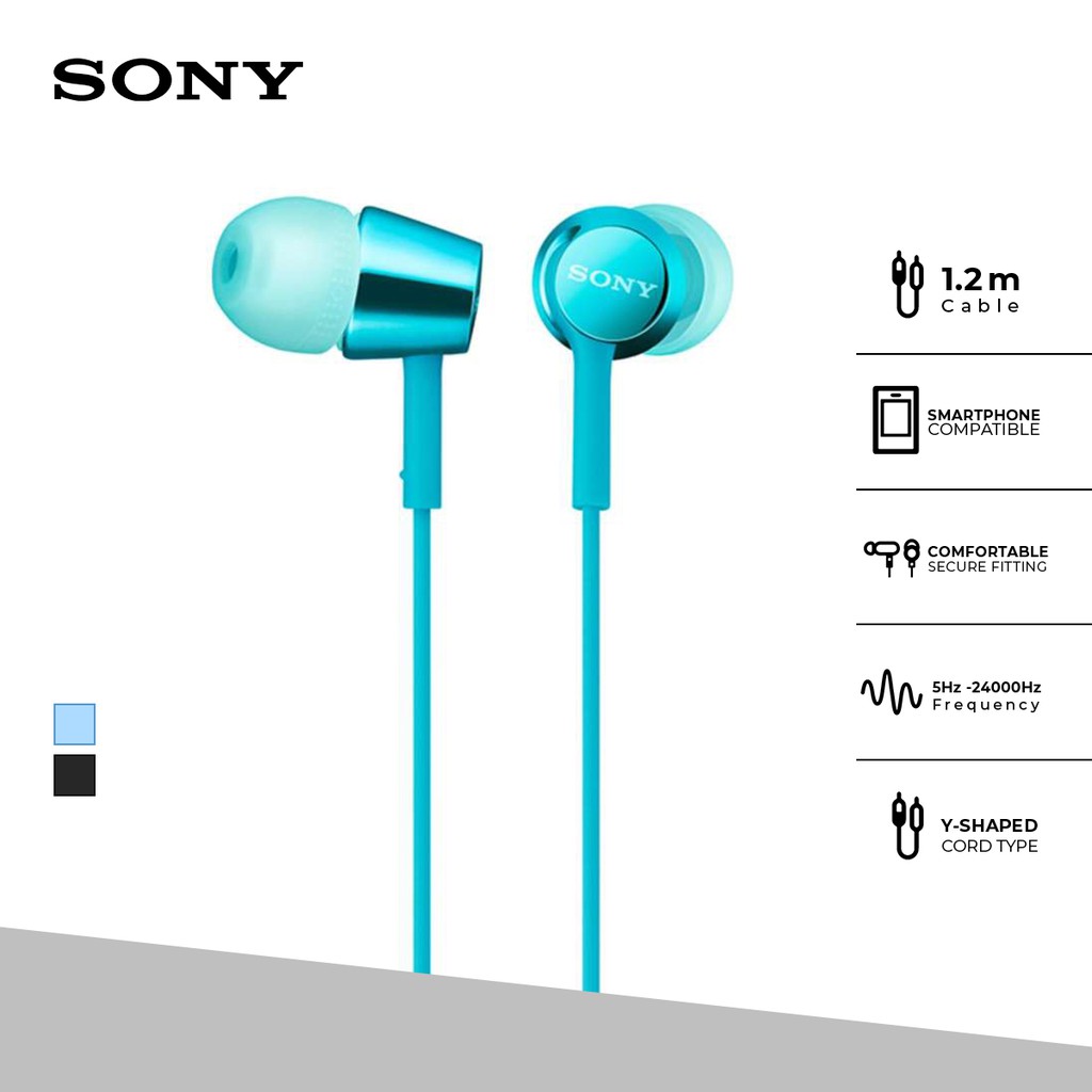 Earphone Sony MDR-EX155AP Wire Headset With Microphone - Light Blue SONY Earphone Original