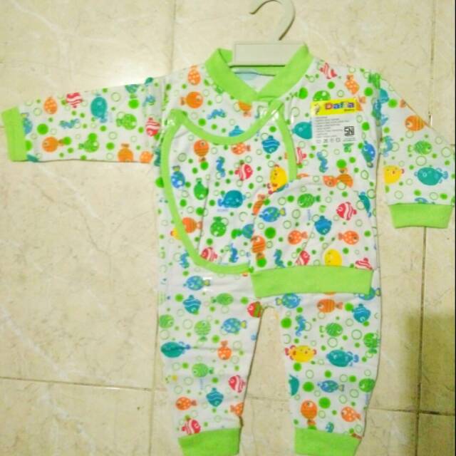 Sleepsuit topi + slabber set bayi - daffa baby