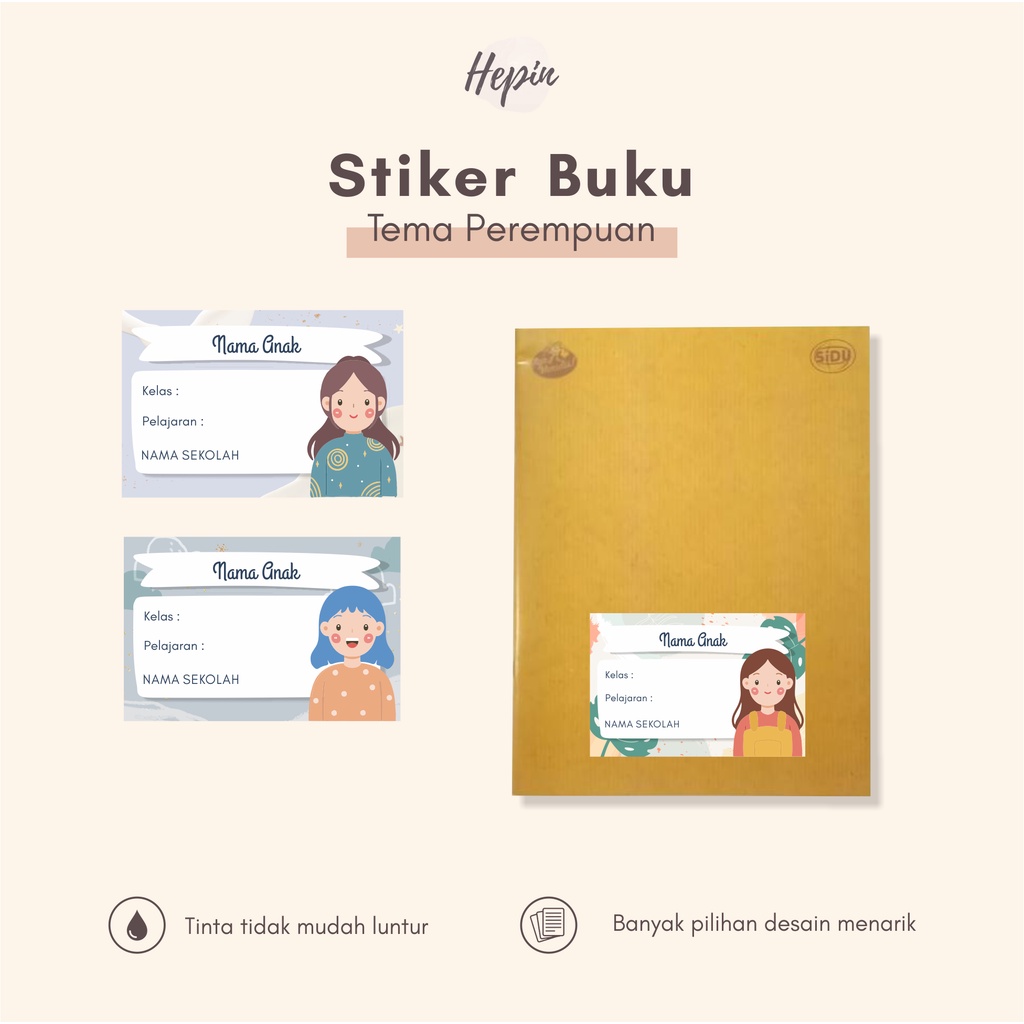 

(30pcs)cetak Stiker nama buku sekolah/ label buku pelajaran edisi PEREMPUAN
