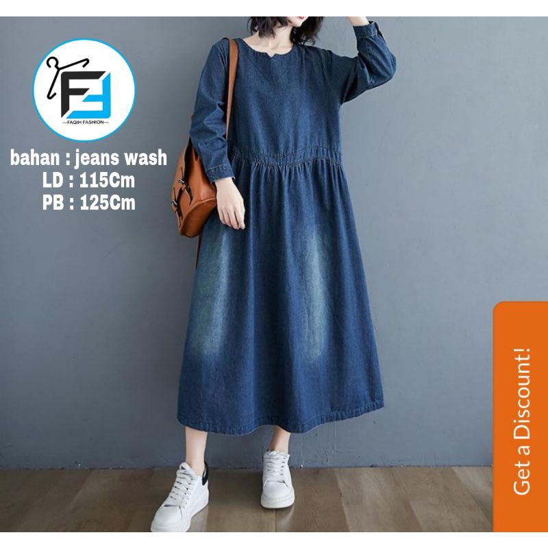 Midi Dress Wanita Jeans Kekinian