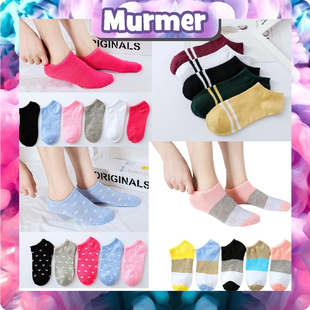 MurmerOfficial Kaos Kaki Motif Polos Korea Ankle Cute Semata Short Socks Pendek Fashion Murah R097 R098 R099 R100