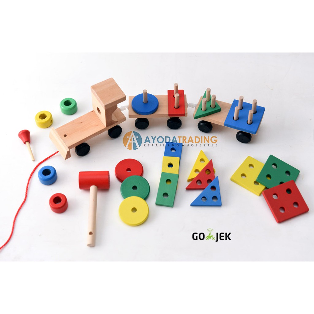 Mainan Edukasi Wooden Train Kereta Keretaan Puzzle Block