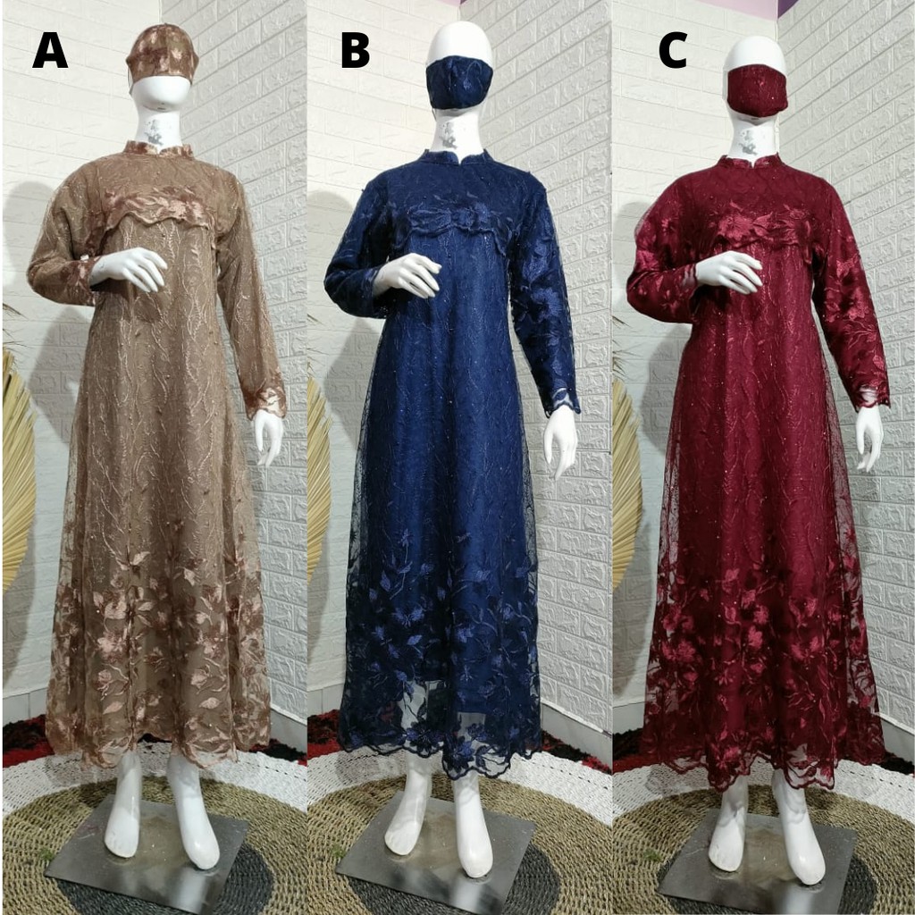 Gamis Ratu Full Tulle Bordir Aneka Pilihan Warna