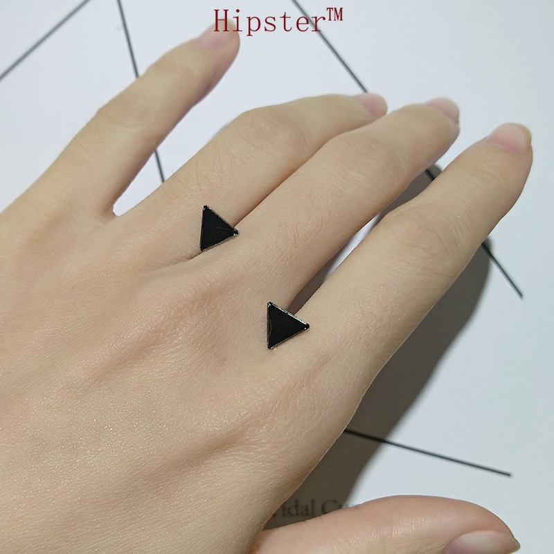 Trendy Hip Hop Style Platinum Simple Black Triangle Stud Earrings