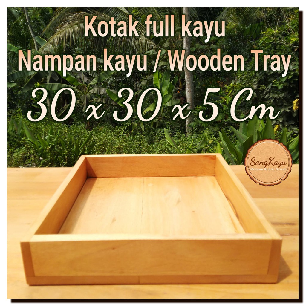 kotak kayu full kayu 30x30x5 Wooden Tray Nampan kayu kotak penyimpanan