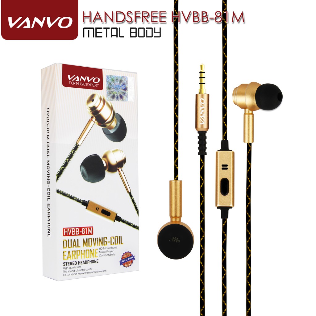 Handsfree HF hp HVBB 81M Vanvo Dual Moving Coil Stereo Headphone Metal