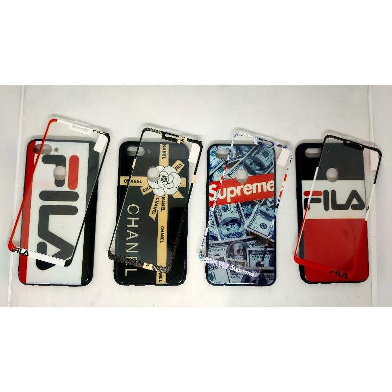 Softcase fuze Realme 2 Fila Chanel supreme branded plus tempered glass