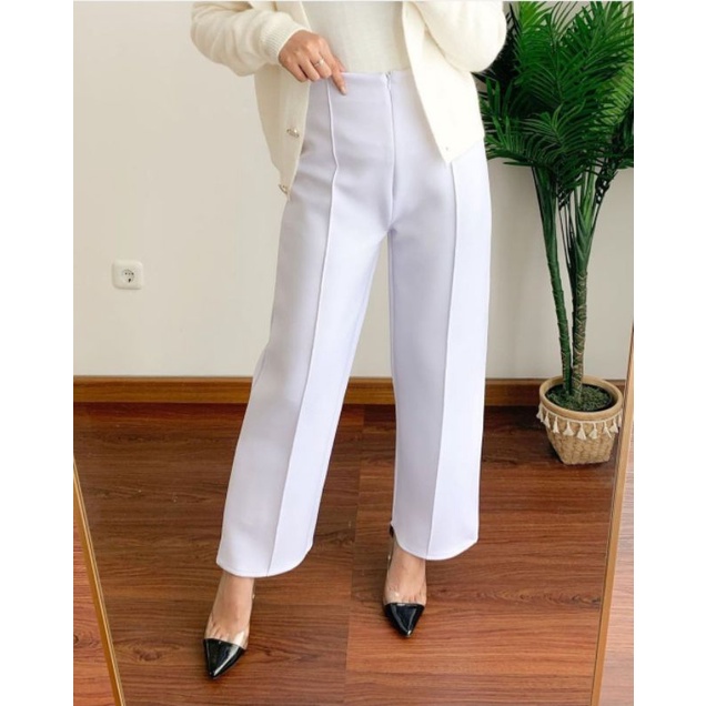 Highwaist Pants Kulot Scuba Jumbo Celana Panjang Kerja Wanita Ootd Kekinian Termurah Terlaris