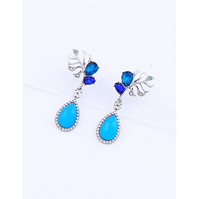 LRC Anting Tusukl Fashion Blue Leaf 925 Silver Pin Stud Earrings D33179