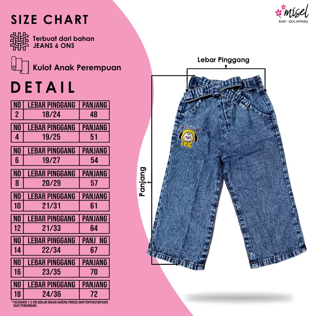 Celana Kulot Jeans anak motif BTS bordir, Bawahan Lepis Panjang anak perempuan BT12