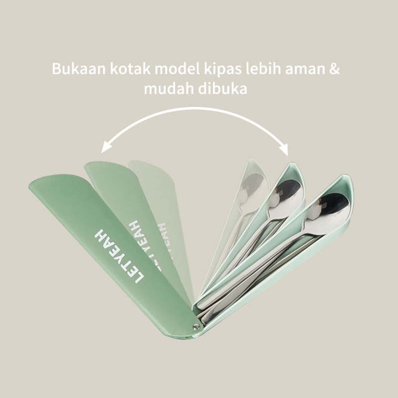 Letyeah &amp; Kaizenliving Cutlery set stainless travel portabel 3 in 1 / alat makan dengan rotatable box