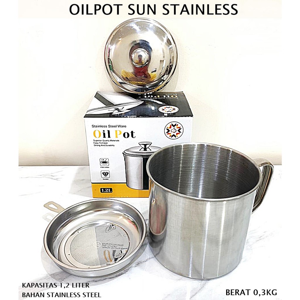 (COD) Mug &amp; Saringan Minyak/Oil Pot Stainlees 12cm filter 3 IN 1 Oil Pot Wadah Saringan Minyak Stainless Steel 1.3L / Gelas Saringan Minyak / Tempat Saringan Minyak Anti Karat Premium | Stainless Steel Kitchen Oil Pot MURAH