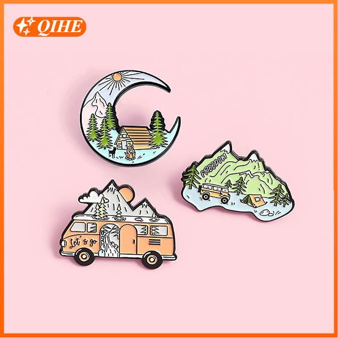 Bros Pin Enamel Desain Gunung Peak Bus Alam Untuk Hadiah