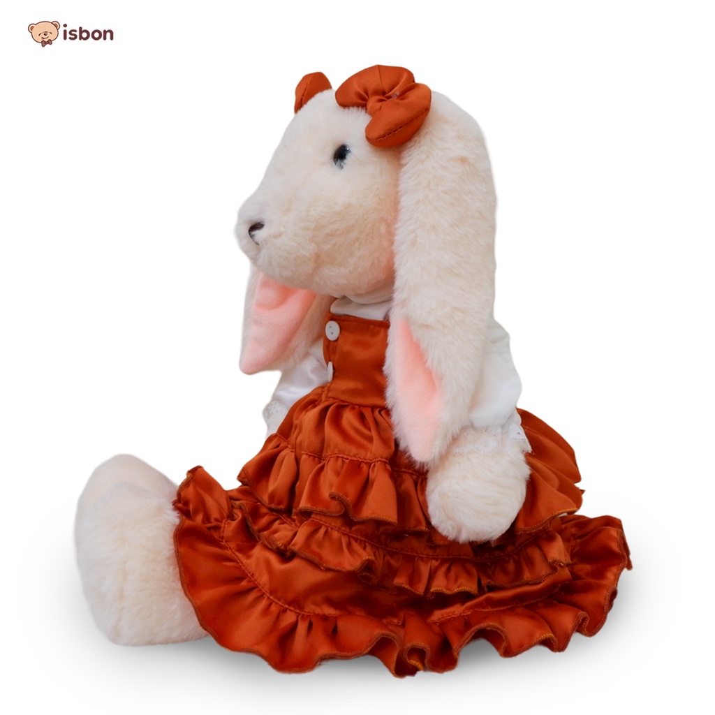 ISTANA BONEKA Boneka Kelinci Rabbit Echo  Warna Peach With Baju Party Orange Lucu Menggemaskan  By ISTANA BONEKA