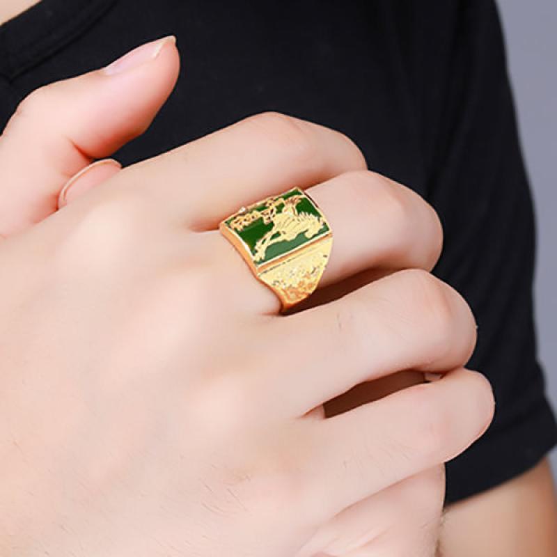 Cincin Emas 18K Model Terbuka Aksen Batu Alam Kuda Gaya Vintage Kasual Untuk Pria Dan Wanita