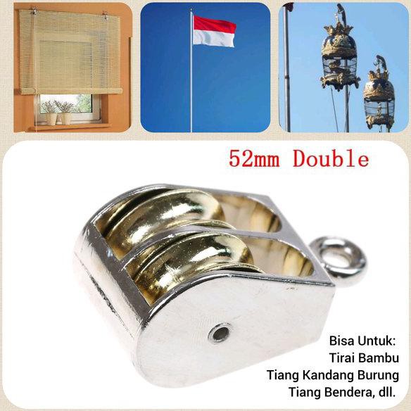 Katrol Double Pulley 52mm Kuat Kerekan Alur Ganda Mini Dobel Wheel Untuk Kerek Burung Bendera Kerai