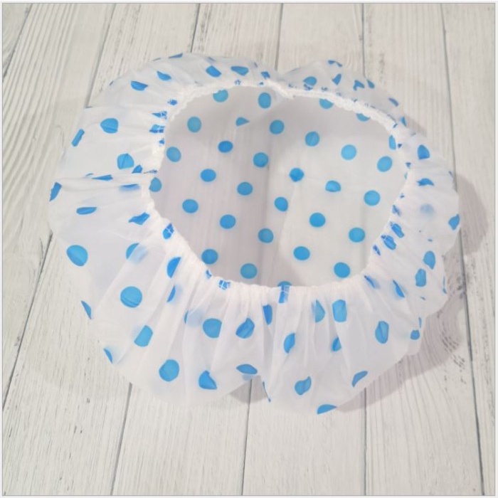 Shower Cap Plastik Polkadot Tebal Alat Mandi Pelindung Rambut Toiletries